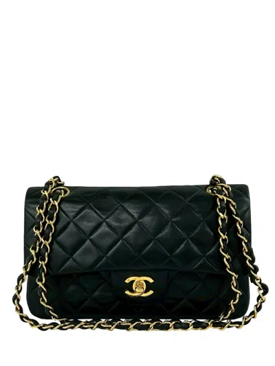 Pre-owned Chanel 1997-1999 Small Classic Lambskin Double Flap Shoulder Bag In Black