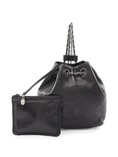 Pre-owned Chanel 1997-1999 Small Coco Mark Drawstring Backpack In Black
