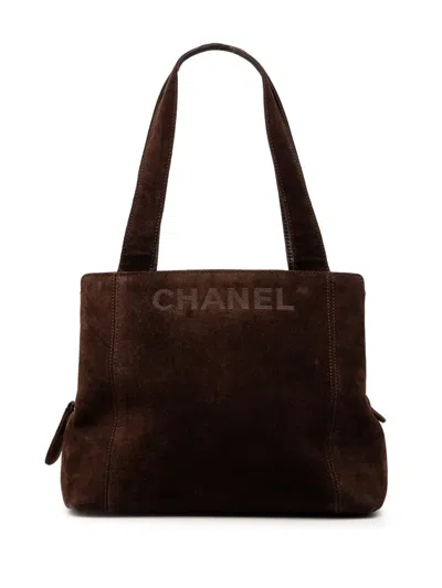 Pre-owned Chanel 1997-1999 Suede Lax Logo Tote Bag In Brown