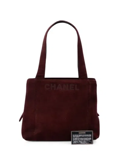 Pre-owned Chanel 1997-1999 Suede Lax Logo Tote Bag In Red