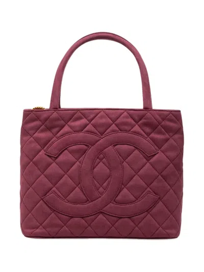 Pre-owned Chanel 1997-1999 Suede Medallion Tote Bag In Red