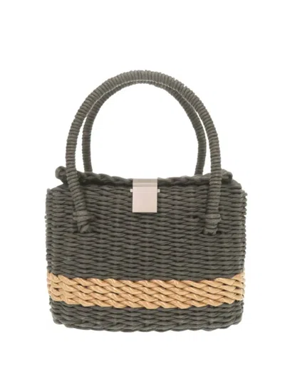 Pre-owned Chanel 1997-1999 Wicker Top Handle Bag Handbag In Gray
