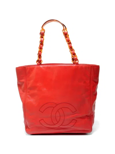 Pre-owned Chanel 1997-2000 Cc Mark Chain Tote Bag In Red