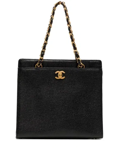 Pre-owned Chanel 1998-1999 Cc Turn-lock Zipped Handbag In Black
