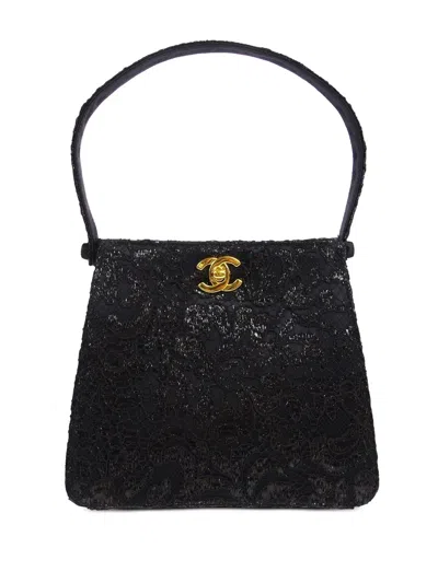 Pre-owned Chanel 1998 Both Sides Lace Shoulder Bag In Black