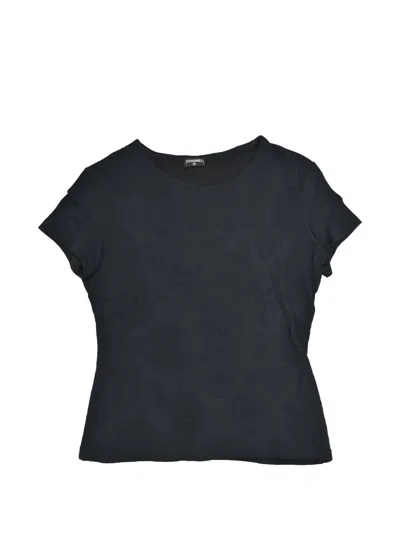 Pre-owned Chanel 1998 Camellia Jersey T-shirt In Black