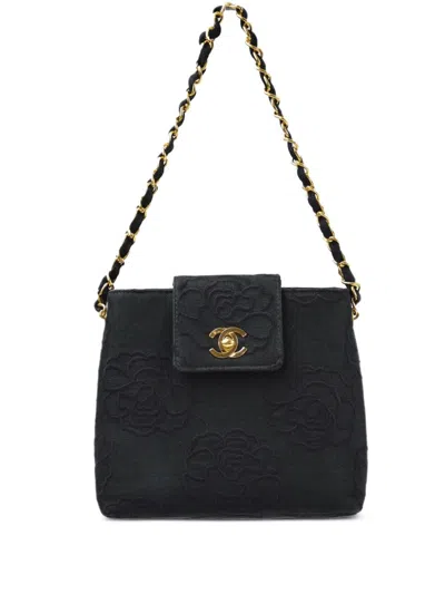 Pre-owned Chanel 1998 Camellia Shoulder Bag In Black