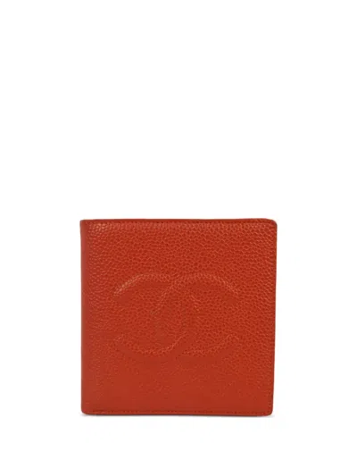 Pre-owned Chanel 1998 Cc Bi-fold Leather Wallet In Red