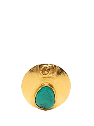 Pre-owned Chanel 1998 Cc Gold Plated Round Gripoix Brooch Costume Brooch