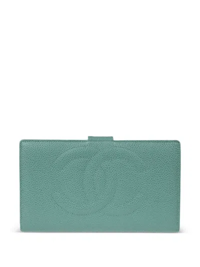 Pre-owned Chanel 1998 Cc Logo Long Wallet In 绿色