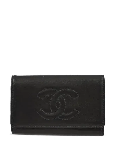 Pre-owned Chanel 1998 Cc Stitch Key Case In Black