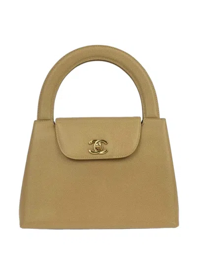 Pre-owned Chanel 1998 Cc-logo Leather Tote Bag In Neutral