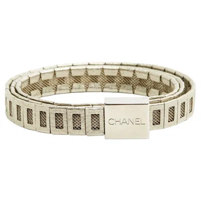 Pre-owned Chanel 1998 Ceinture Metal Argent T75 Silver Metal Belt Us28 Size M In Beige