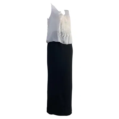 Pre-owned Chanel 1998  Autumn Black Wool Crepe Pencil Skirt And White Silk Ruffled Camisole