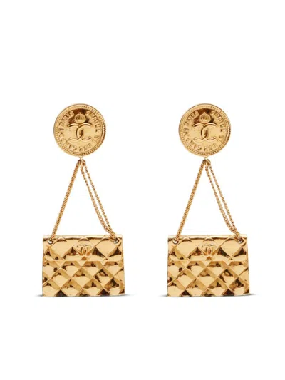 Pre-owned Chanel 1998 Classic Flap Clip-on Earrings In Gold