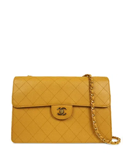 Pre-owned Chanel 1998 Classic Flap Jumbo Shoulder Bag In Yellow