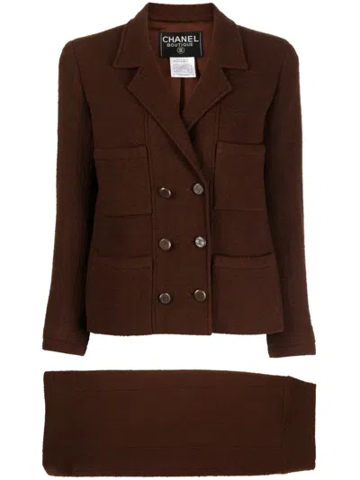 Pre-owned Chanel 1998 Double-breasted Skirt Suit In Brown