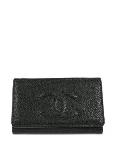 Pre-owned Chanel 1998 Embossed Key Case In Black