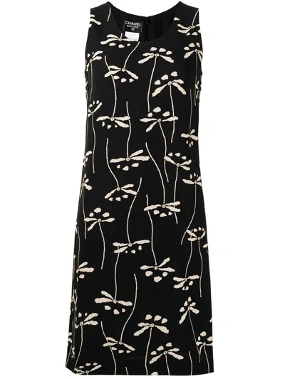 Pre-owned Chanel 1998 Floral Print Knee-length Dress In Black
