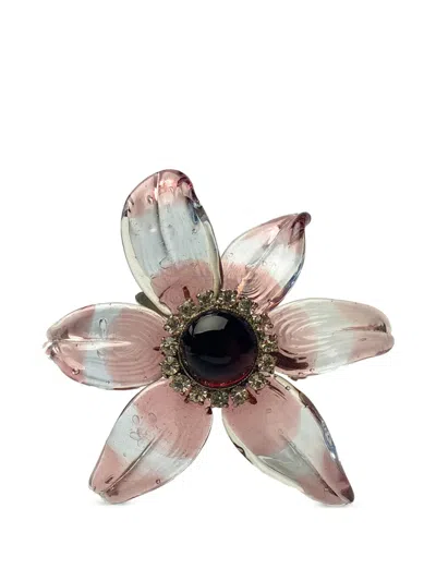 Pre-owned Chanel 1998 Gripoix Glass Flower Brooch In Black
