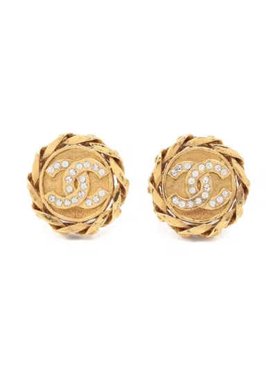 Pre-owned Chanel 1998 Interlocking-cc Coin Clip-on Earrings In Gold