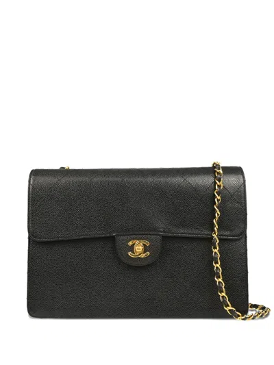Pre-owned Chanel 1998 Jumbo Classic Flap Shoulder Bag In Black