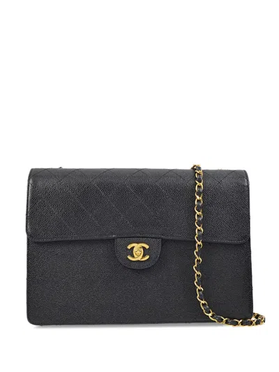 Pre-owned Chanel 1998 Jumbo Classic Flap Shoulder Bag In Black