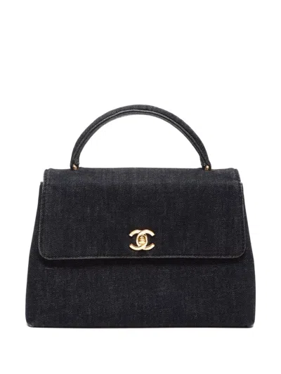 Pre-owned Chanel 1998 Kelly Denim Handbag In Black