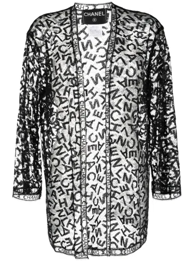 Pre-owned Chanel 1998 Logo-embroidered Sheer Lace Jacket In Black