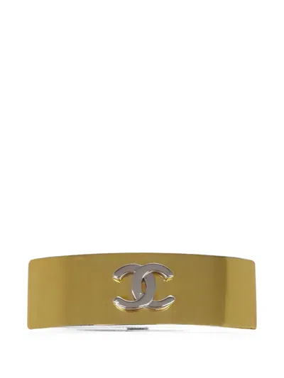 Pre-owned Chanel 1998 Logo-plaque Hair Clip In Gold