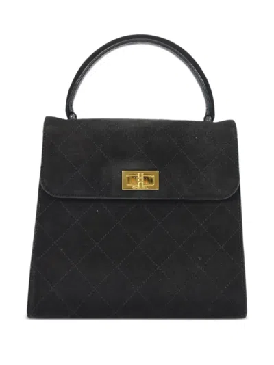 Pre-owned Chanel 1998 Mademoiselle Diamond-quilted Tote Bag In Black