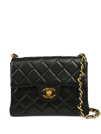 Pre-owned Chanel 1998 Mini Classic Square Flap Shoulder Bag In Black