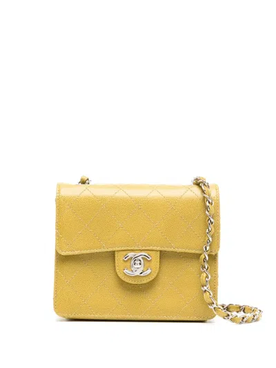 Pre-owned Chanel 1998 Mini Square Classic Flap Shoulder Bag In Yellow