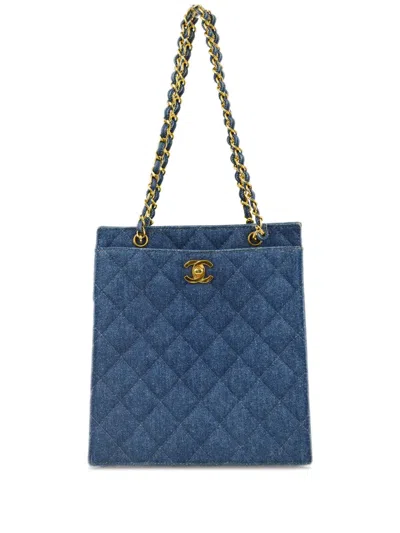 Pre-owned Chanel 1998 Quilted Denim Tote Bag In Blue