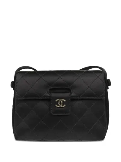 Pre-owned Chanel 1998 Quilted Satin Shoulder Bag In Black