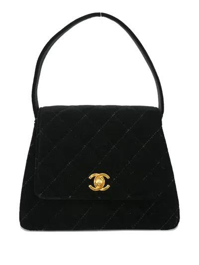 Pre-owned Chanel 1998 Quilted Velvet Shoulder Bag In Black