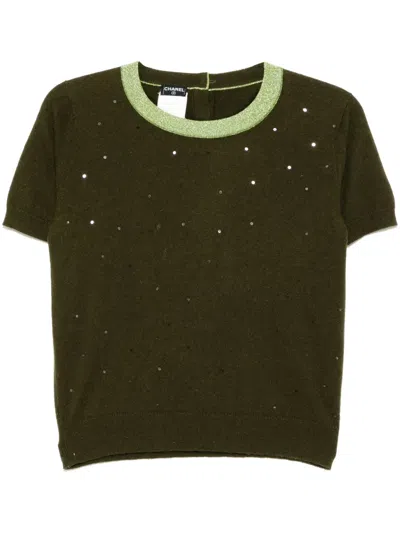 Pre-owned Chanel 1998 Short Sleeve Sweater Knit Top In Green