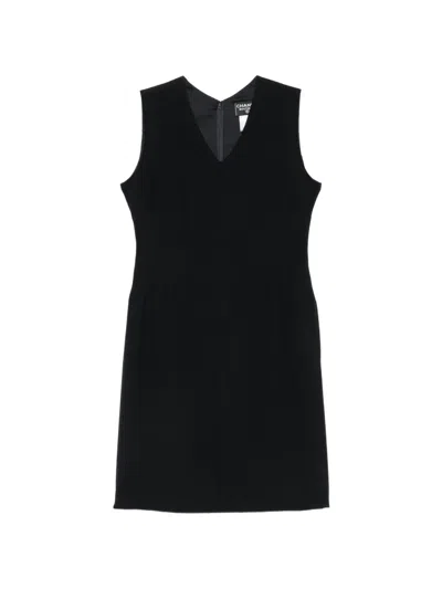 Pre-owned Chanel 1998 Sleeveless V-neck Mini Dress In Black