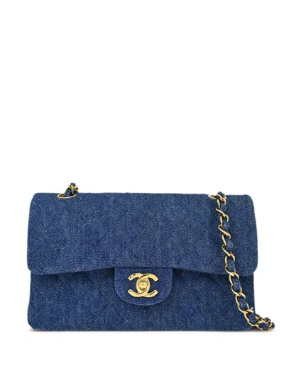 Pre-owned Chanel 1998 Small Double Flap Shoulder Bag In Blue