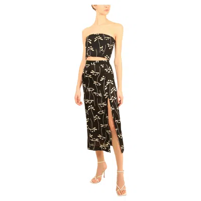 Pre-owned Chanel 1998 Strapless Corset Bustier Silk Skirt Dress Dragonfly Print Combo Xs In Sand