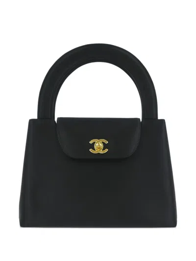 Pre-owned Chanel 1998 Top-handle Satin Tote Bag In Black