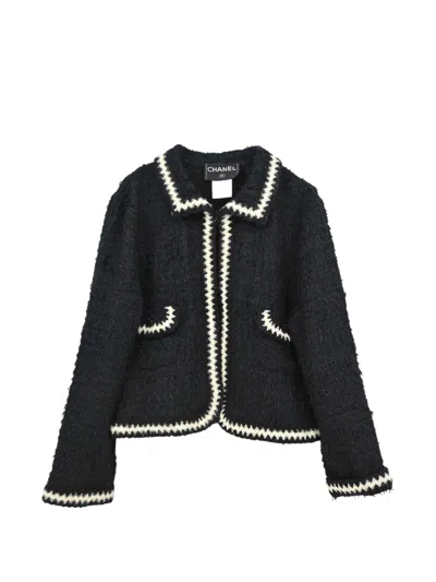 Pre-owned Chanel 1998 Tweed Zig-zag Trim Jacket In Black