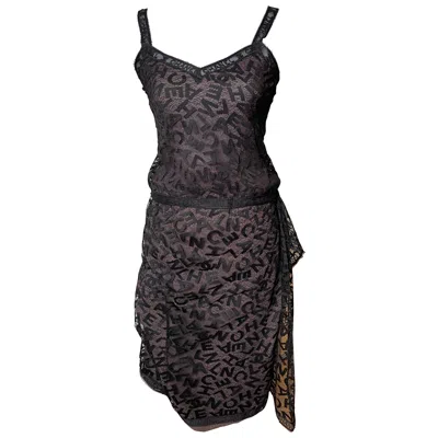 Pre-owned Chanel 1998 Vintage Women's Lace Monogram Top & Skirt Set, Size 38 Fr In Black
