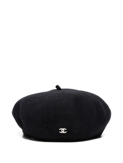 Pre-owned Chanel 1998 Wool Beret Hat In Black