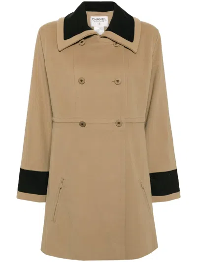 Pre-owned Chanel 1998 Wool Double-breasted Coat In Brown