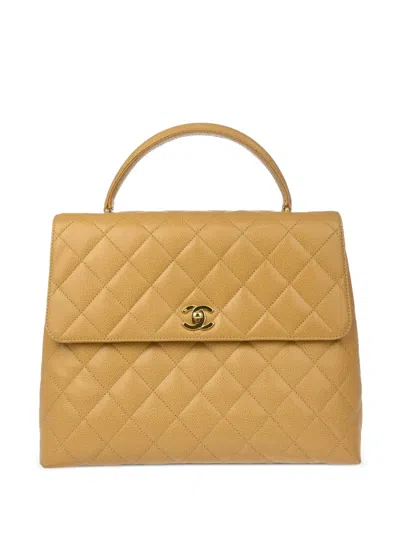 Pre-owned Chanel 1998s Medium Quilted Top Handle Bag In Neutrals