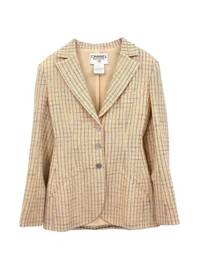 Pre-owned Chanel 1998ss Tweed Check Jacket In Neutrals