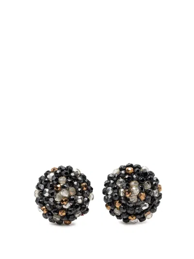 Pre-owned Chanel 1999 Beaded Round Clip On Earrings Costume Earrings In Black