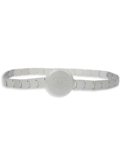 Pre-owned Chanel 1999 Cc Belt In Silver