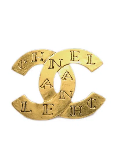 Pre-owned Chanel 1999 Cc Brooch Corsage Pin In Gold